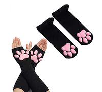 SIROLISA Cute Cat Paw Costume, Kawaii Soft 3D Toes Beans Fingerless Cat Claw Paws Cosplay Set for Women (Black Long Gloves+Socks)