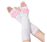SIROLISA Cute Cat Paw Costume, Kawaii Soft 3D Toes Beans Fingerless Cat Claw Paws Cosplay Set for Women (White Long Gloves)