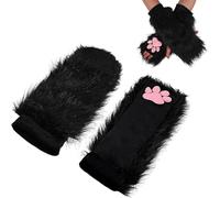 SIROLISA Furry Costume Cosplay Set For Women 3d Toe Beans Gloves Cat Tail Clip Ears Leg Warmers Fluffy Party Toys For Gift(Black)