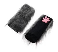 SIROLISA Furry Costume Cosplay Set For Women 3d Toe Beans Gloves Cat Tail Clip Ears Leg Warmers Fluffy Party Toys For Gift(Grey)