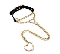 SIROLISA Heart Choker Collar For Women,O-ring Slip Chain Punk Gothic with Adjustable Vegan Leather Buckle and Heart Charm(black&gold)