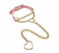 SIROLISA Heart Choker Collar For Women,O-ring Slip Chain Punk Gothic with Adjustable Vegan Leather Buckle and Heart Charm(pink&gold)