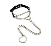 SIROLISA Heart Choker Collar For Women,O-ring Slip Chain Punk Gothic with Adjustable Vegan Leather Buckle and Heart Charm(black&silver)