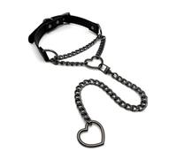 SIROLISA Heart Choker Collar For Women,O-ring Slip Chain Punk Gothic with Adjustable Vegan Leather Buckle and Heart Charm(black&black)
