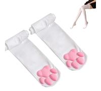 SIROLISA Kawaii Fingerless 3D Cat Paw Gloves Accessories Cosplay Set, White Socks, One Size
