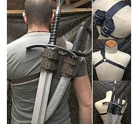 Sirozi Medieval Witcher Sword Frog, Viking Double Back Scabbard, Pirate Warrior Leather Sheath Holster Cosplay Costume Accessories, Outdoor Archery Props,Brown