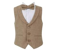 SIRRI Baby Boy’s Single-Breasted Waistcoat Self Patterned 2 Piece Set Formal Wedding Birthday in Beige Age 3-6 Months