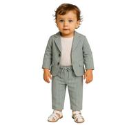 SIRRI Baby Boys Cotton-Linen Pinstripe Sage Green Suit 3-Piece Casual Summer Outfit Size 18 Months UK