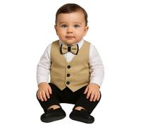SIRRI Baby Boys Textured Jacquard Waistcoat Tan Brown Suit 4PC Formal Set Newborn Age 3 Months