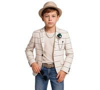 SIRRI Boy’s Horizontal Striped Slim Fit Fashion Blazer Casual Special Occasion Birthday Wedding Dinner Prom Party Suit Jacket Size 13 Years