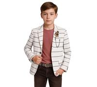 SIRRI Boy’s Horizontal Striped Slim Fit Fashion Blazer Casual Special Occasion Birthday Wedding Dinner Prom Party Suit Jacket Size 14 Years