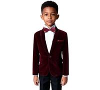 SIRRI Boys Burgundy Velvet Blazer Slim Fit Shawl Lapel Dinner Jacket Prom Wedding Outfit Age 7 Years