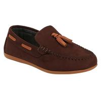 SIRRI Boys Faux Suede Brown Slip On Loafer Wedding Classic Smart Casual Moccasin Flat Shoes UK Size Youth 13