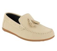 SIRRI Boys Faux Suede Cream Slip On Loafer Wedding Classic Smart Casual Moccasin Flat Shoes UK Size Youth 5