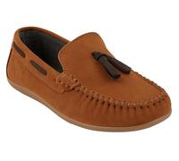 SIRRI Boys Faux Suede Tan Slip On Loafer Wedding Classic Smart Casual Moccasin Flat Shoes UK Size Youth 4