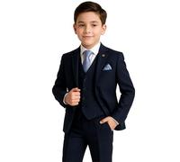 SIRRI Boys Glen Check Navy Blue Suit Tweed Tailored Fit 3 PC Set for Weddings, Age 13 Years UK