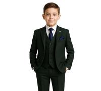 SIRRI Boys Glen Check Olive Green Suit Tweed Tailored Fit 3 PC Set for Weddings, Age 12 Years UK