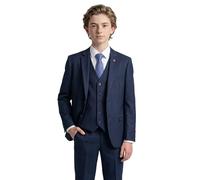 SIRRI Boys Herringbone Pinstripe Navy Blue Suit Tailored Fit 5 PC Regulars Age 16 Years