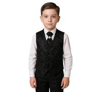 SIRRI Boys Paisley Jacquard Black Double-Breasted Waistcoat Cravat 2 PC Set Size 9 Years UK