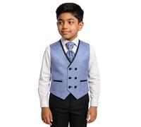SIRRI Boys Paisley Jacquard Blue Double-Breasted Waistcoat Cravat 2 PC Set Size 9 Years UK