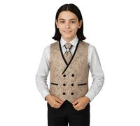 SIRRI Boys Paisley Jacquard Gold Double-Breasted Waistcoat Cravat 2 PC Set Size 5 Years UK
