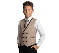 SIRRI Boys Paisley Jacquard Gold Double-Breasted Waistcoat Cravat 2 PC Set Sizes 12 Years UK