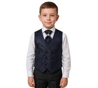 SIRRI Boys Paisley Jacquard Navy Blue Double-Breasted Waistcoat Cravat 2 PC Set Size 8 Years UK