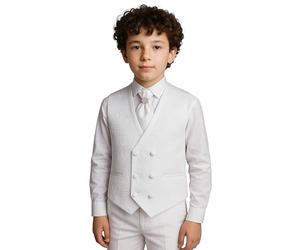 SIRRI Boys Paisley Jacquard White Double-Breasted Waistcoat Cravat 2 PC Set Size 8 Years UK