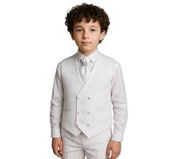 SIRRI Boys Paisley Jacquard White Double-Breasted Waistcoat Cravat 2 PC Set Sizes 15 Years UK