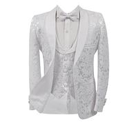 SIRRI Boys Patterned Slim Fit Tuxedo Formal Suit Communion Prom Wedding 5 Piece Full Set in White Age 7 Years