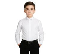 SIRRI Boys Slim Fit Tuxedo Shirt with Wing Fly Collar and Detachable Cufflinks - Cotton Blend White Dress Shirt for Formal Occasions Size 1-2 Years