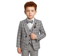 SIRRI Boys Slim Fit Windowpane Check Grey & Black Suit 5-Piece Set Wedding Outfit Size 2 Years UK