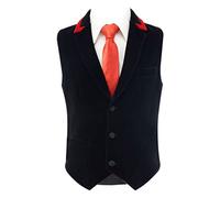 SIRRI Boys' Tailored Fit Formal Party Wedding Velvet Waistcoat in Mat Black Red Age 10 Years