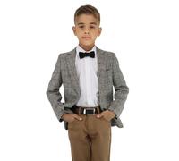 SIRRI Boys Tailored Fit Tweed Like Check Beige Blazer - Versatile Single-Breasted Jacket for All Occasions Age 3 Years