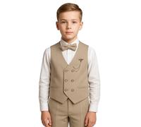 SIRRI Boys Textured Beige Double-Breasted Waistcoat Suit 5 PC Pageboy Outfit Size 2 Years