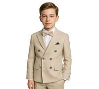 SIRRI Boys Textured Slim Fit Double Breasted Cream Suit 4-Piece Page Boy Formal Set, Age 12 Years