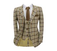 SIRRI Boy's Windowpane Check Suit 7 Piece Set in Beige | Size: 4 Years SIRRI Beige 4 Years