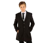 SIRRI Boys Wool Tweed Patterned Classic Midi Length Dark Brown Coat Formal Pageboy Wedding Jacket Age 12 Years