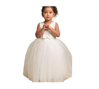 SIRRI Girls Christening Dress with Pleated Bodice & Bow - Lux Baptism Outfit