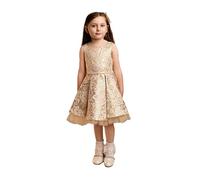 SIRRI Girls’ Gold Floral Brocade Dress & Bag Set with Bow, Tulle Underlays Special Occasion Gown Age 2 Years