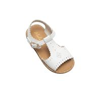 SIRRI Girls Leather T-Bar Sandals - Scalloped Spanish-Style Open-Toe Summer White Sandals with Buckle Size UK Infant 4.5