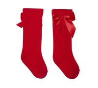 SIRRI Girls Satin Bow Knee-High Red Dress Socks - Perfect for Holidays and Special Events Size UK Infant 6-Child 8