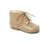 SIRRI Kids Quinn Patent Unisex Ankle Boots with Non-Slip Sole and Lace-Up - Available in Camel UK Size Child 8