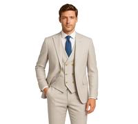SIRRI Men’s Slim Fit Textured Formal Beige Suit - 3-Piece Set for Business and Weddings Chest 36R - Waist 30R