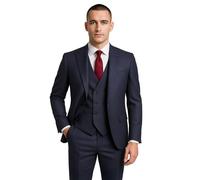 SIRRI Men’s Slim Fit Textured Formal Navy Blue Suit - 3-Piece Set for Business and Weddings Chest 34R - Waist 28R