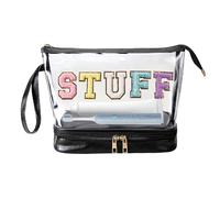 Sirseon Cosmetics Travel Bag - Clear Pouch Multi-Layer Makeup Organizer Bag,Waterproof Dumpling Bag, Embroidered Letter Toiletry Bag for Going Out Gym Home Use