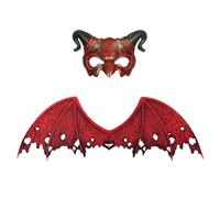 Sirseon Halloween Devil Accessories, Devil Costume Wings, Non-Woven Fabric with Creepy Devil Wings and Face Cover, Red 2-Piece Set, Costume Accessories, Photography Prop for Adults and