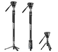 SIRUI 69"/175cm Carbon Fiber Video Monopod with Feet, Pan Tilt Fluid Head | Rapid Compact Professional Camera Monopod with Removable Tripod Base for Camera, Camcorder, Max Load 13.2lbs/6kg, AM-165+S3