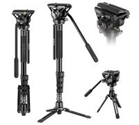 SIRUI 74" Camera Monopod with Feet and with Pan Tilt Fluid Head, AM-MDP02 | 188cm Professional Portable Aluminum Travel Monopod with Removable Tripod Base for DSLR Camera Camcorder, Max Load 17.6lb/8kg