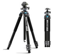 SIRUI Carbon Fiber Travel Tripod with Low Profile Ball Head, L-224FL+KS-10 | 58.6" Lightweight Compact Tripod for Cameras, Quick Mini Flip Locks, Reversible Center Column, Max Load 33lbs